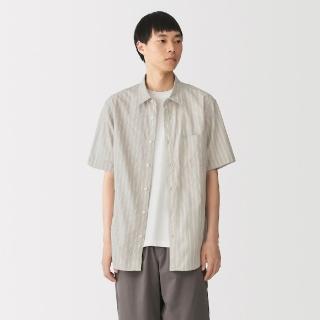 【MUJI 無印良品】男水洗平織布短袖襯衫(白色/黑色/卡其綠/淡藍/米色格紋/淺藍格紋/米色直紋/煙燻藍直紋)