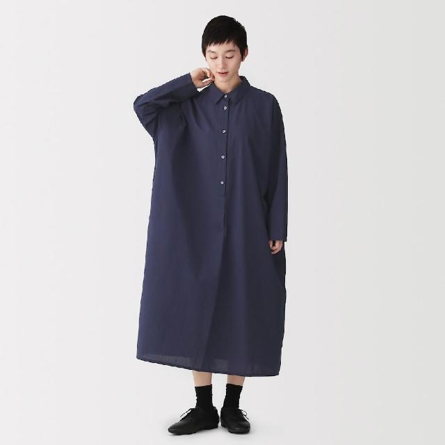 【MUJI 無印良品】女直線剪裁襯衫式洋裝(黑色/暗藍/米色)