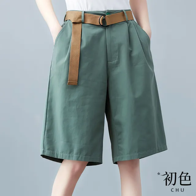 【初色】涼爽透氣棉麻風高腰寬鬆五分寬褲顯瘦褲-共4色-62488(M-2XL可選)