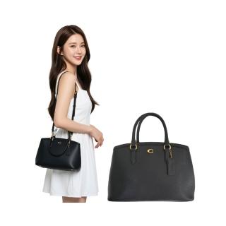 【COACH】LEGACY CARRYALL 28三層手提/肩斜背包(黑色/荔枝紋/皮革)