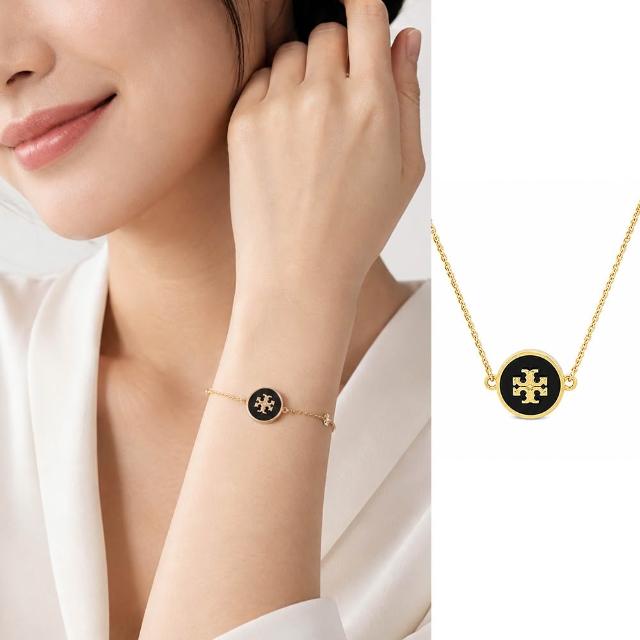 【TORY BURCH】KIRA金字雙T琺瑯手鍊(黑)