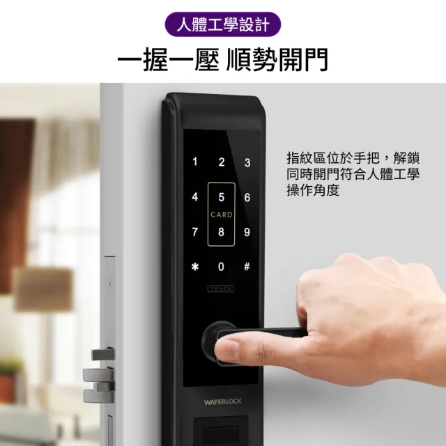 【WAFERLOCK 維夫拉克】L396 五合一指紋辨識智慧電子鎖(藍牙近端App+指紋+卡片+密碼+鑰匙)