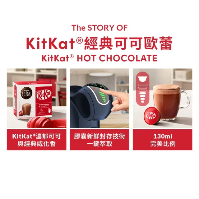 【NESCAFE Dolce Gusto】Kitkat經典可可歐蕾膠囊16顆入x3盒(共48顆；適用雀巢多趣酷思咖啡機)