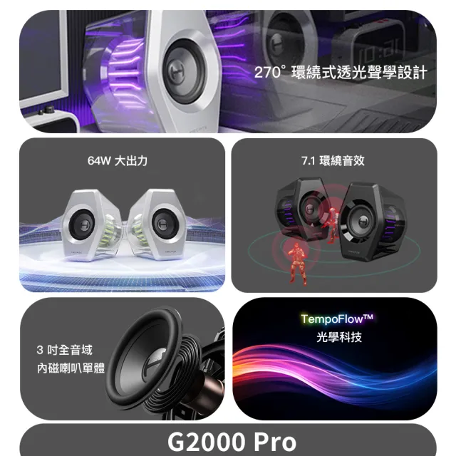 【EDIFIER】G2000 PRO 2.0 電競遊戲喇叭（旗艦款｜藍牙喇叭｜聽聲辨位｜RGB酷炫燈效｜專屬APP）