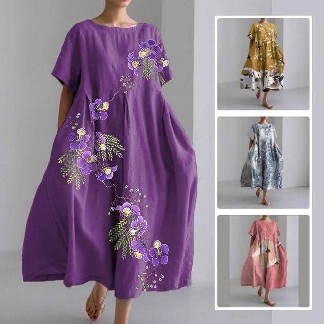 【巴黎精品】現貨+預購 連身裙短袖洋裝大尺碼女裝(圓領寬鬆印花遮肉顯瘦長裙連衣裙女裙子15款b2a11 A)
