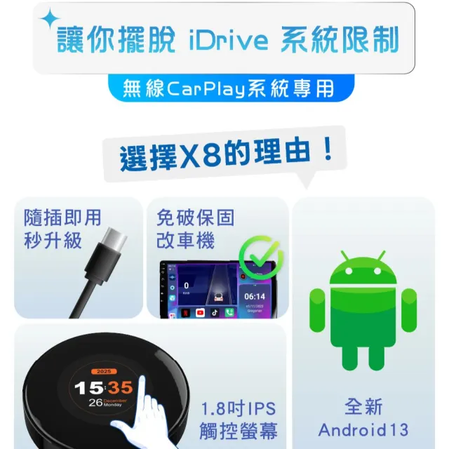 【ALC】官方旗艦館 X8 無線CarPlay 車用多媒體盒 (8G+128G) ｜4G LTE｜3年保固｜安卓車機機上盒