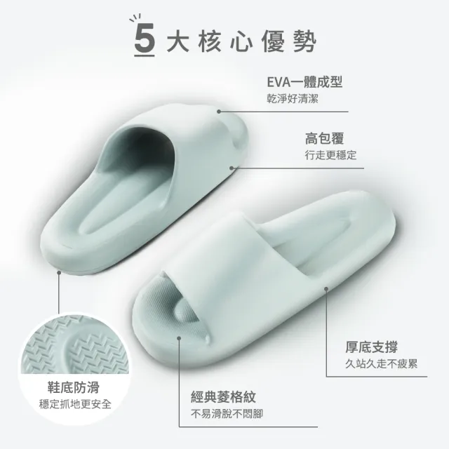 【mo select】EVA雲朵防滑厚底拖鞋 超值三入組(厚底減壓/居家/室內拖鞋/室外拖鞋/踩屎感/mo選)