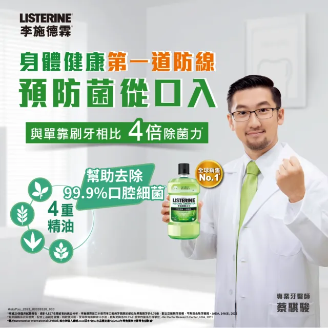【Listerine 李施德霖】綠茶防蛀/薄荷/溫潤綠薄荷無酒精/原味漱口水(750mlx6)