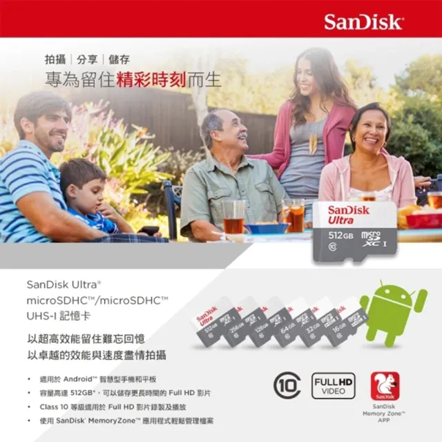 【SanDisk 晟碟】全新版 256GB Ultra MicroSD C10 UHS-I 記憶卡(最高讀取 100MB/s 原廠7年保固)