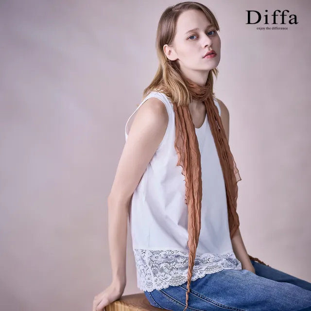 【Diffa】蕾絲拼接下襬背心針織衫-女