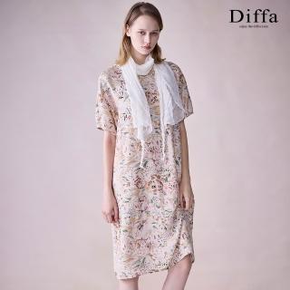【Diffa】花卉速寫印花落肩短袖連身洋裝-女