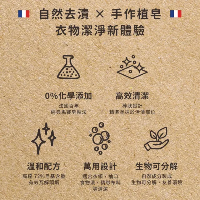 【Fer a Cheval 法拉夏】去汙皂 300g 兩入組(洗淨 衣物清潔 馬賽皂)