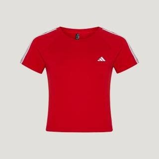 【adidas 愛迪達】短袖上衣 女 合身 短版 亞規 FAV 3S TEE 1 紅 KZ1527(S3443)