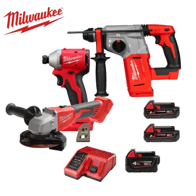 【Milwaukee 美沃奇】18V 精銳無刷三機組 水電超值三機組(M18BLH M18BLIDR M18BLSAG100X)