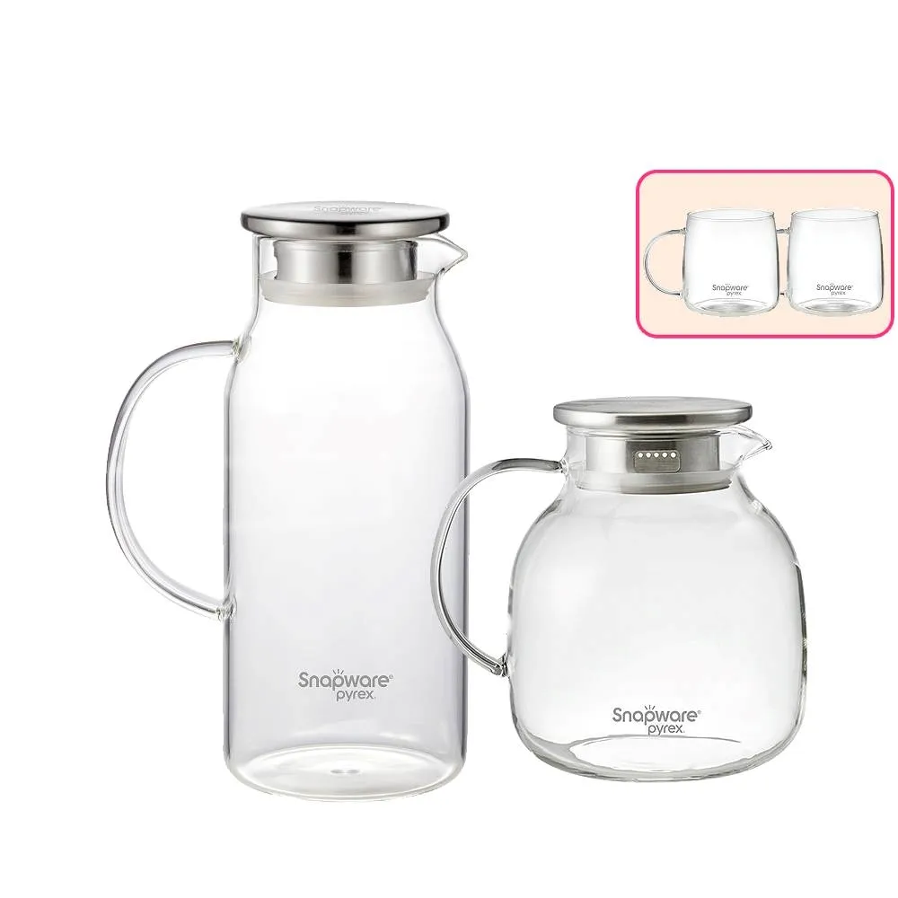 【CorelleBrands 康寧餐具】SNAPWARE耐熱玻璃水壺/冷水壺/桌上壺-兩款任選(1600ml+500mlx2/1750ml+500mlx2)