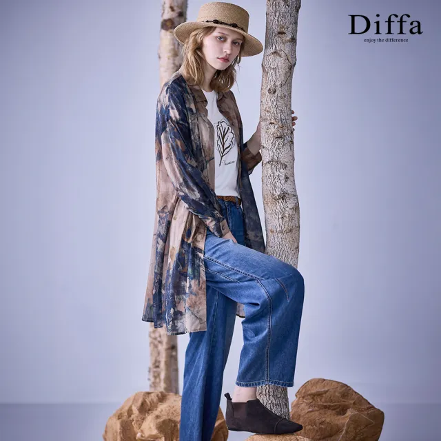 【Diffa】葉脈亮片刺繡連袖針織衫-女