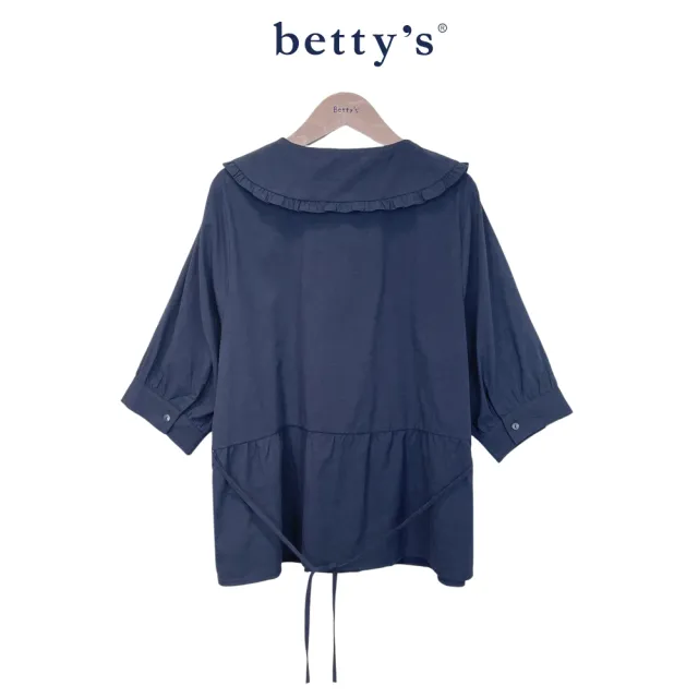 【betty’s 貝蒂思】翻領荷葉邊收腰綁帶七分袖上衣(共二色)
