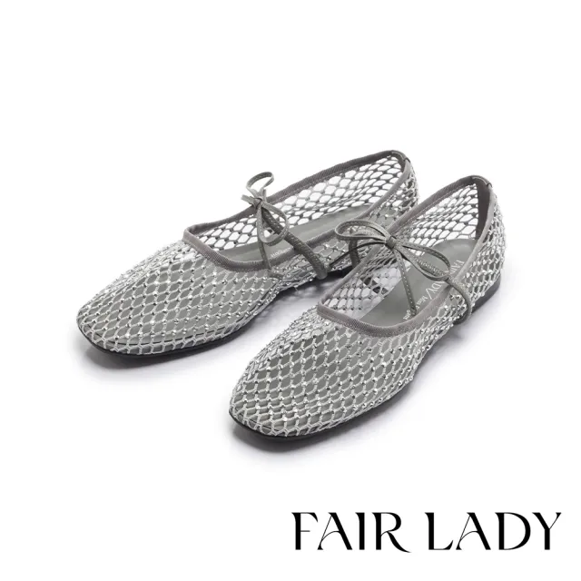 【FAIR LADY】品牌經典 優雅小姐 閃耀網紗平底瑪莉珍(灰/5J3116 女鞋)