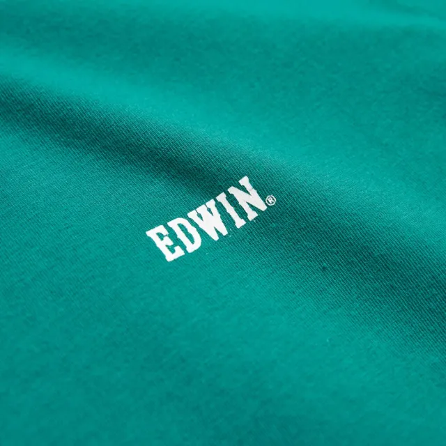 【EDWIN】男裝 V領基本印花短袖T恤(深綠色)
