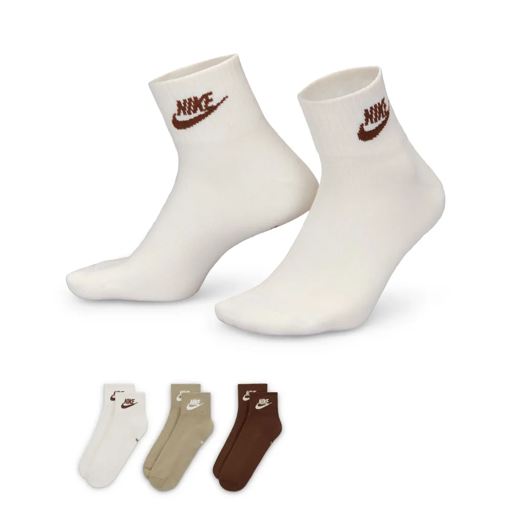 【NIKE 耐吉】襪子 過踝襪 短襪 運動襪 3雙組 U NK NSW EVERYDAY ESSENTIAL AN 白綠咖 DX5074-904