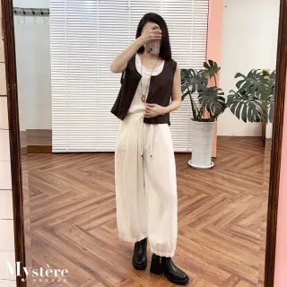 【my stere 我的時尚秘境】棉麻寬鬆壓褶燈籠褲 兩色 燈籠褲 大寬褲 縮口褲 棉麻寬褲 休閑寬褲