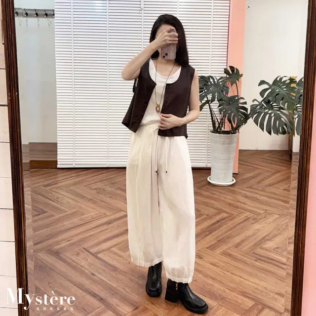 【my stere 我的時尚秘境】棉麻寬鬆壓褶燈籠褲 兩色 燈籠褲 大寬褲 縮口褲 棉麻寬褲 休閑寬褲