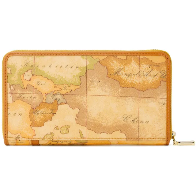【Alviero Martini】義大利地圖包 1C LOGO 12卡拉鍊長夾19cm(地圖黃) 母親節禮物