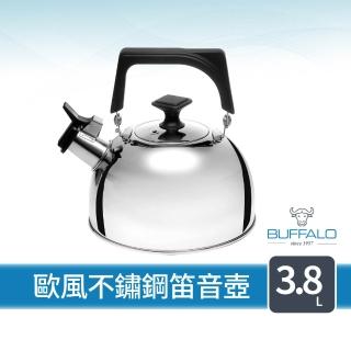 【Buffalo 牛頭牌】歐風304不鏽鋼笛音壺3.8L(SGS認證/煮水壺/燒水壺/開水壺/IH.電磁爐可)