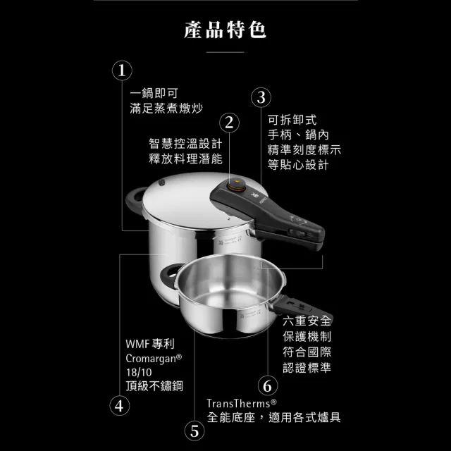 【WMF】法國製 Perfect V3 快力鍋二件組 22cm (3+6.5L) IH爐/電磁爐適用