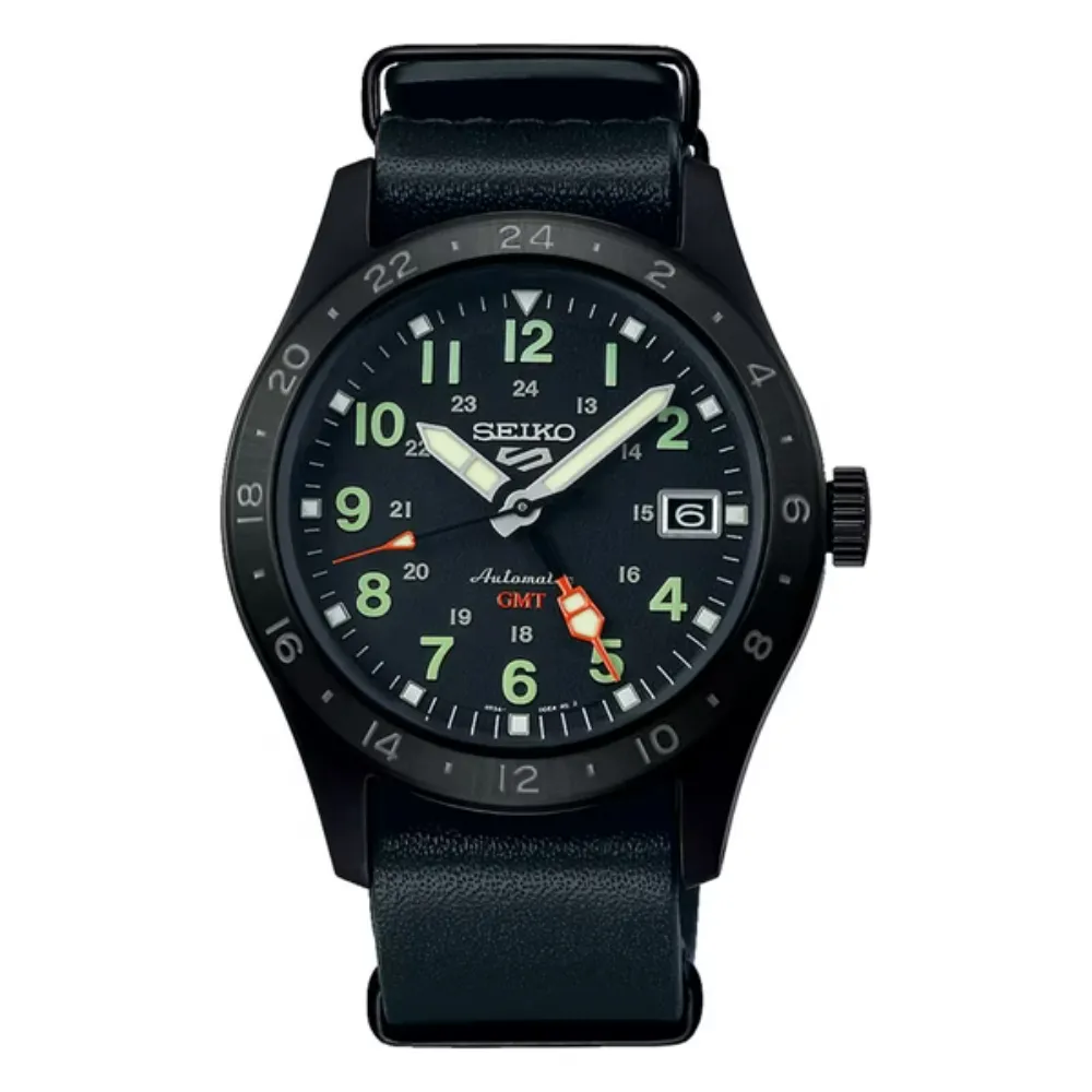 【SEIKO 精工】5 Sports Field GMT兩地時間機械錶-黑/39.4mm(SSK025K1／4R34-00C0C)