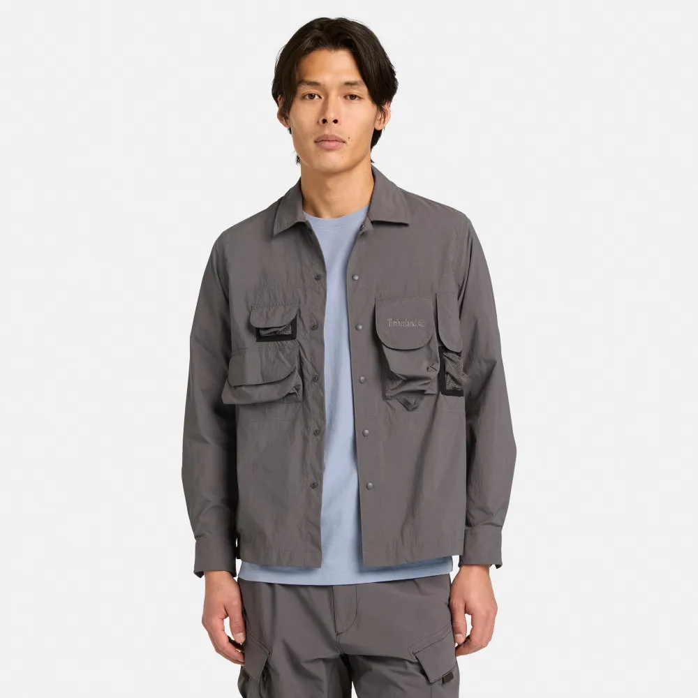 【Timberland】男款黑色寬版防曬襯衫外套(A2R5QW08)