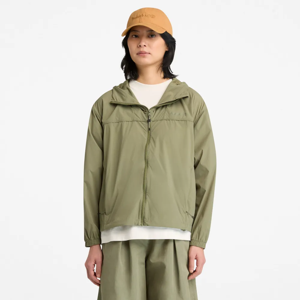 【Timberland】女款灰綠色寬版多功能防曬外套(A42CF590)