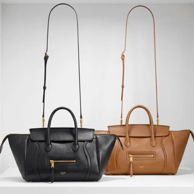 【CELINE】賽琳 Luggage 小款 亮澤小羊皮手提 肩斜背兩用包 冏包(2色可選)