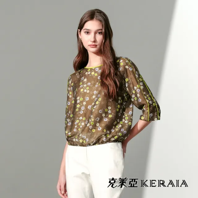 【KERAIA 克萊亞】醇咖漫花絮語微透印花上衣