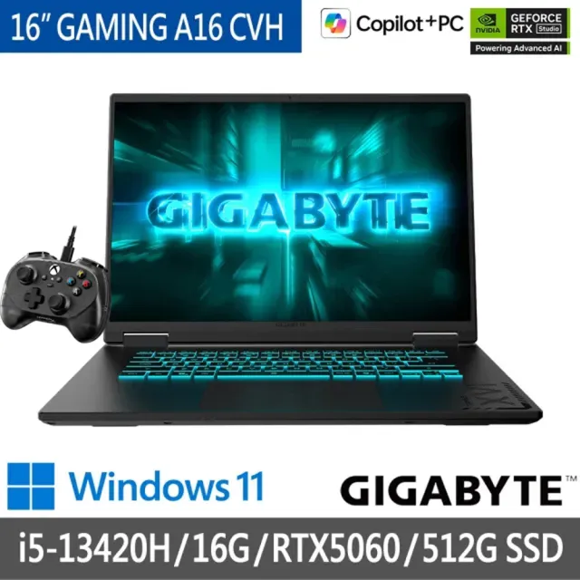 遊戲手把組★【GIGABYTE 技嘉】16吋i5-13420H RTX5060電競筆電(A16 CVHH3TW893SH/16G/512G/W11)