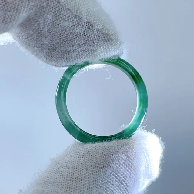 【琪臻珠寶】天然A貨翡翠糯冰種藍水飄花細版戒指(內徑14-18mm_經典款_隨機出貨_9月獻禮_限時優惠)