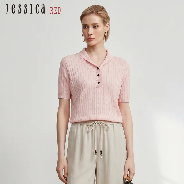【Jessica Red】青果領天絲棉短袖針織衫R63502