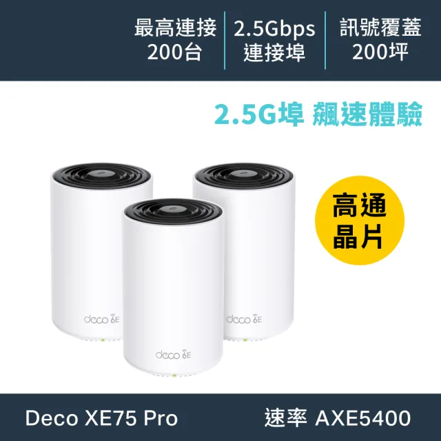 【TP-Link】WiFi 6E AXE5400 三頻 2.5G 真Mesh 無線路由器 分享器(透天厝首選/Deco XE75 Pro 三入組)