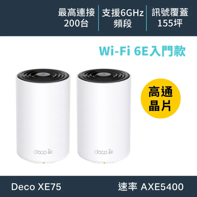 【TP-Link】Wi-Fi 6E AXE5400 三頻 Gigabit 真Mesh 無線路由器 分享器(透天厝首選/Deco XE75 二入組)