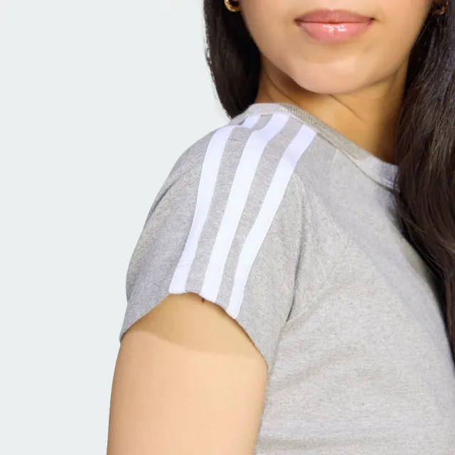 【adidas 愛迪達】短版短袖上衣 KS4705 女款ORIGINALS緊身U領短版T恤 灰色