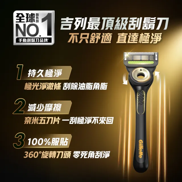 【Gillette 吉列】mo獨家☆極光刮鬍刀黑金禮盒一刀三頭(3U旅行盒組)