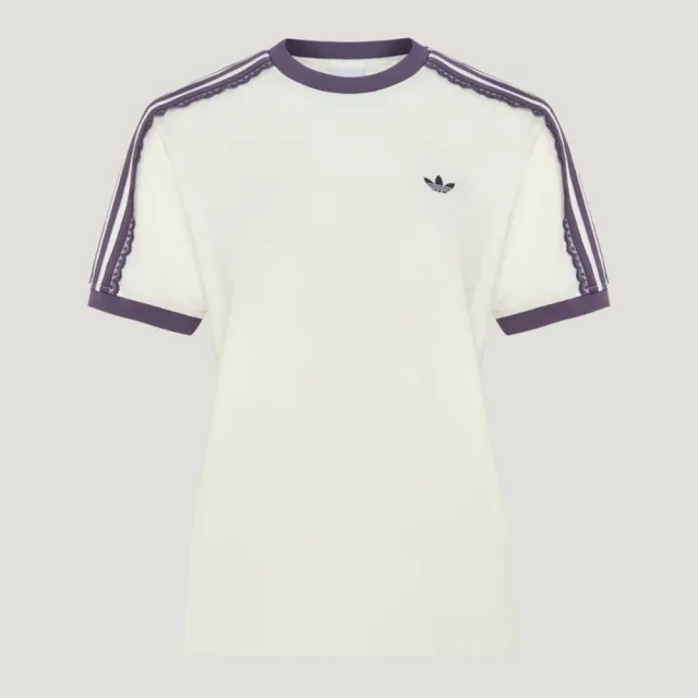 【adidas 愛迪達】Cali Tee W 女 T恤 運動上衣 休閒短袖 蕾絲 經典 米白(LF2332)