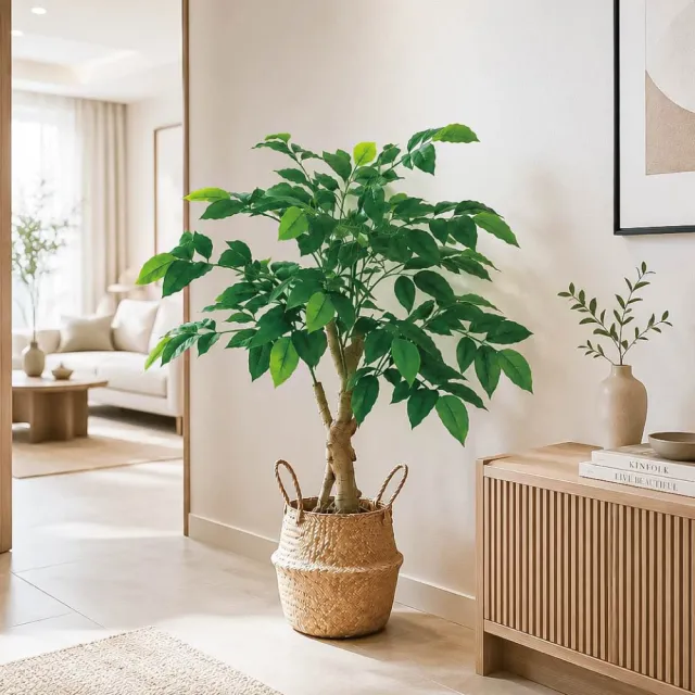 【Floral M】居家入門款幸福樹100cm仿真植栽(贈編織籃)(人造植栽/仿真樹/室內佈置/居家裝飾)