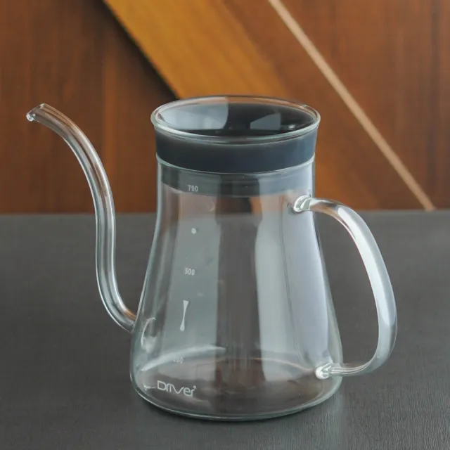 【Driver】晶透手沖壺-600ml(耐熱玻璃壺身 專利隔熱墊 細口壺 咖啡壺 咖啡器具 手沖咖啡)