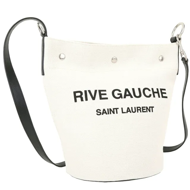 【YSL】Saint Laurent Rive Gauche 字母帆布可調肩背/斜背水桶包 附可拆萬用袋(黑色 大容量 字母)
