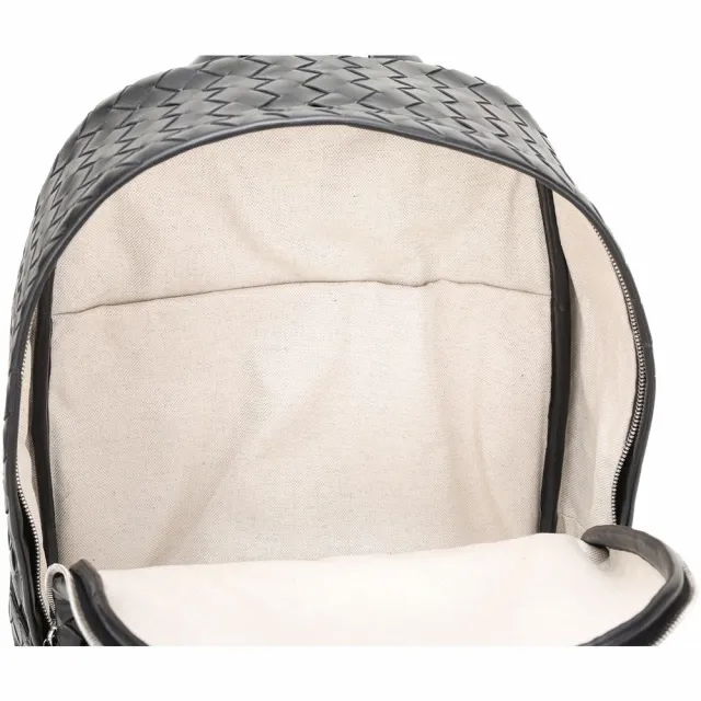 【BOTTEGA VENETA 寶緹嘉】BV Intrecciato 小牛皮編織布面內襯 雙肩 後背包(黑色 bv包 筆電包 商務)
