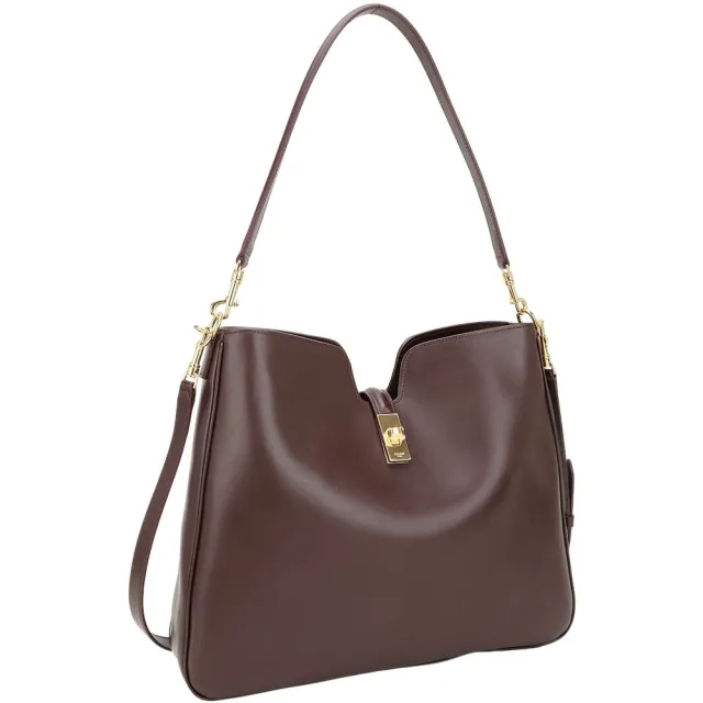 【CELINE】賽琳 Camille 16 Soft 中型 旋扣柔軟小牛皮肩背流浪包(酒紅 hobo 手提 大容量包)