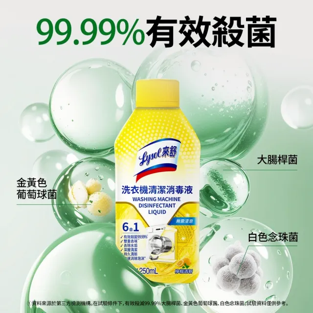 【Lysol 來舒】洗衣機清潔消毒液-檸檬清新250mlx9(洗衣槽清潔劑/防霉/除臭/去汙/快速清潔)