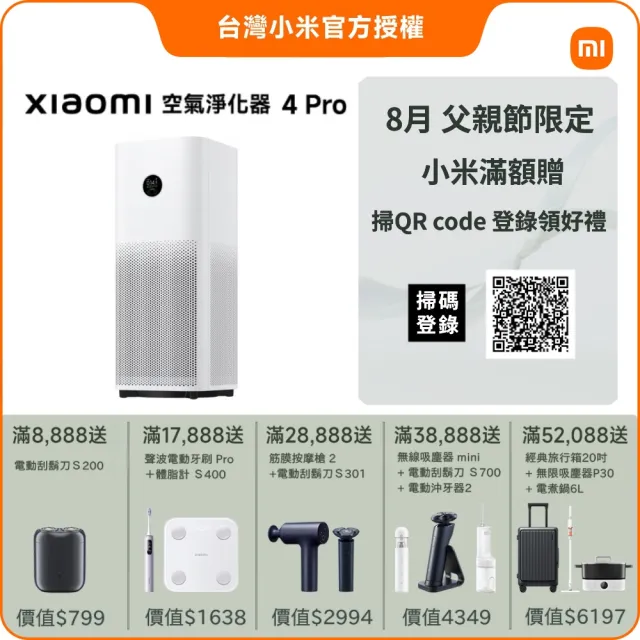 【小米】Xiaomi 空氣清淨機 4 Pro(小米官方授權代理/9-13坪適用/一年保固/米家APP/AC-M15-SC)
