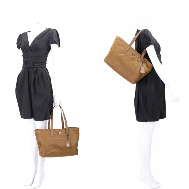 【PRADA 普拉達】Re-Edition 1978 中款 三角標再生尼龍拼牛皮手提/肩背托特包(棕色 米蘭精品 通勤包)